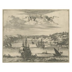 Antique Bird's Eye View of Dabhol as Seen from the Sea, North of Goa, India, 1727