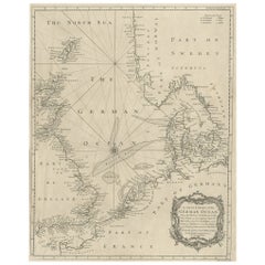  Antike Karte der Nordsee vom englischen Kanal nach Norwegen und Schweden, 1746
