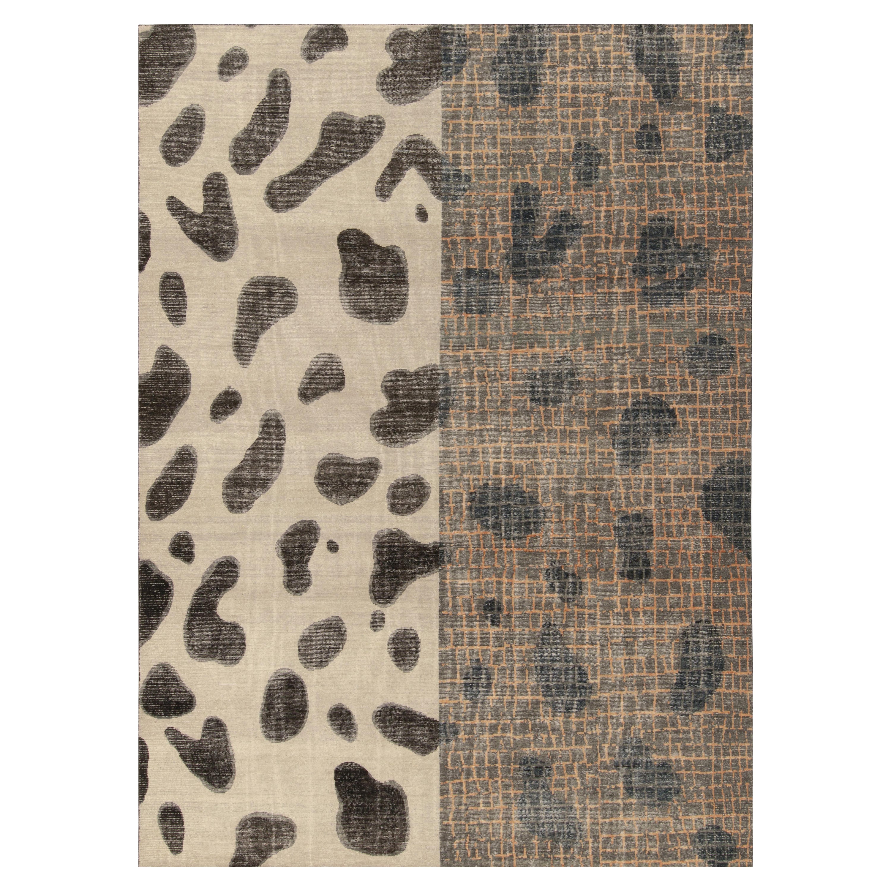 Rug & Kilim's Distressed Style Rug in Beige-Brown, Black Abstract Pattern