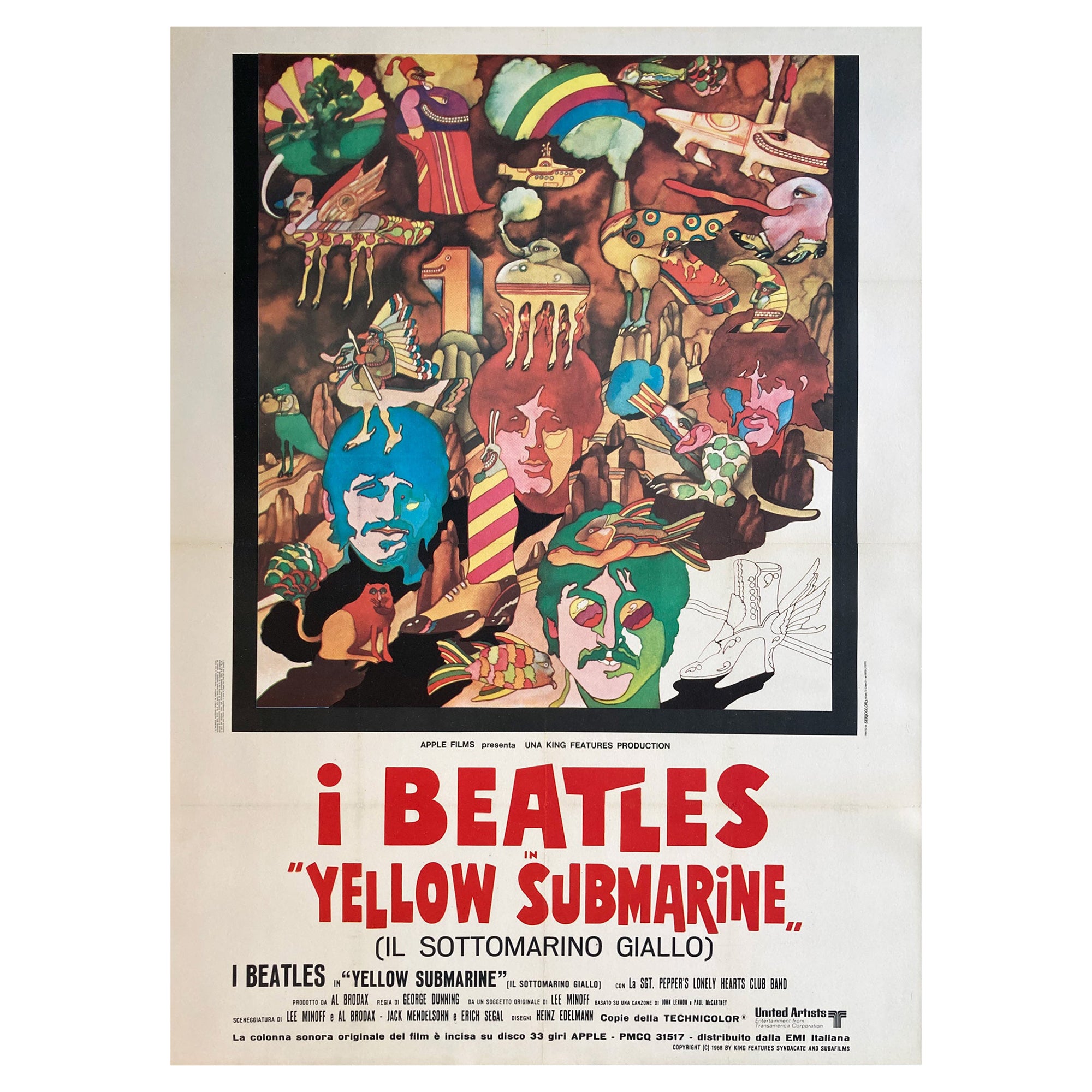 Yellow Submarine Original Italian Film Movie Poster, 1968