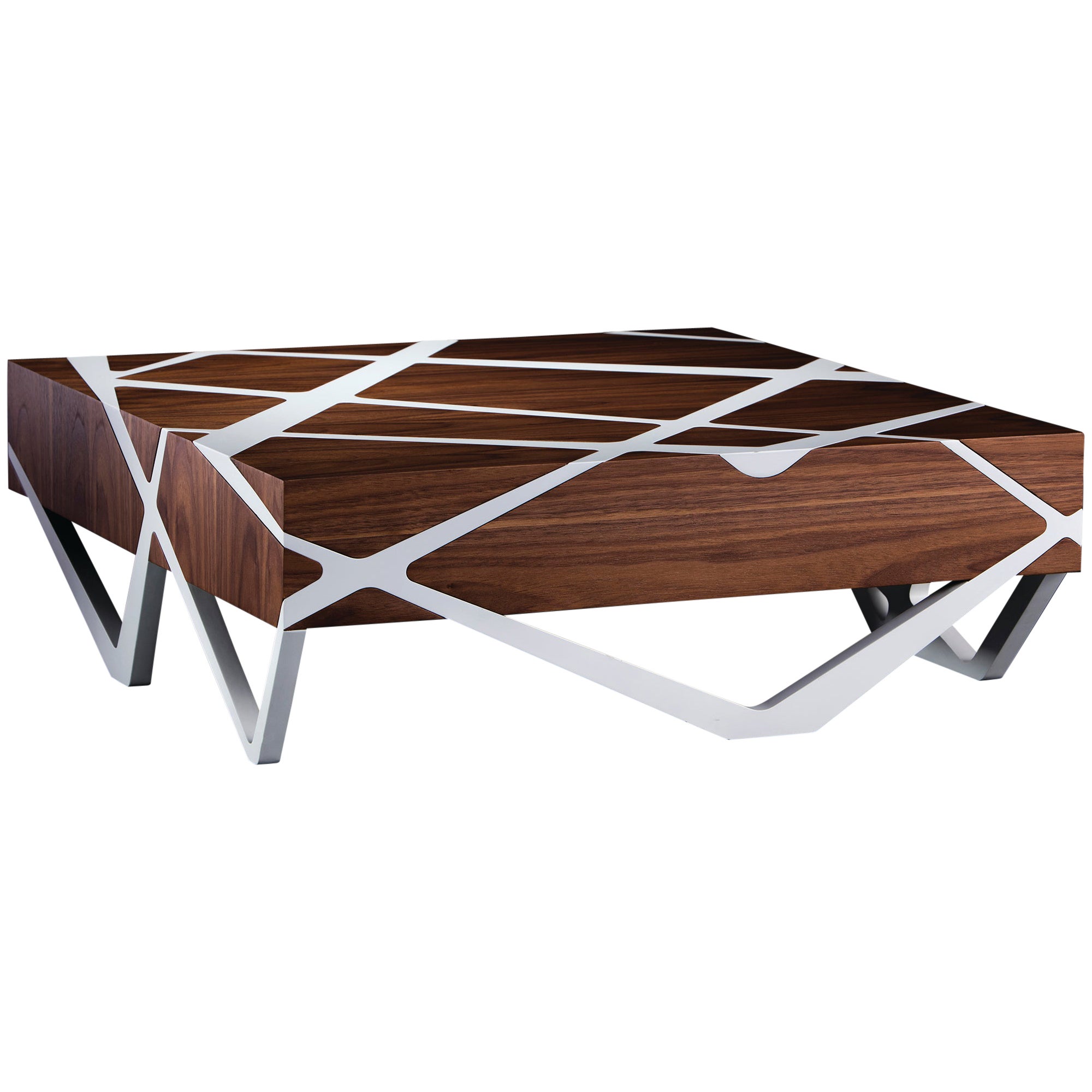21st Century Modern Center Coffee Table in Walnut Wood and White Showroom Sample