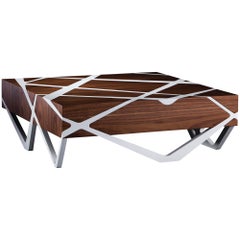 21st Century Modern Center Coffee Table in Walnut Wood and White Showroom Sample