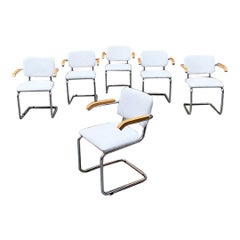 Italian Mid Century Set of Six Metal, Beech and Cotton Cesca Style Chairs, 1970s