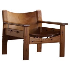 Karin Mobring Style Easy Chair in Pine & Leather, Made in Sweden, 1970s
