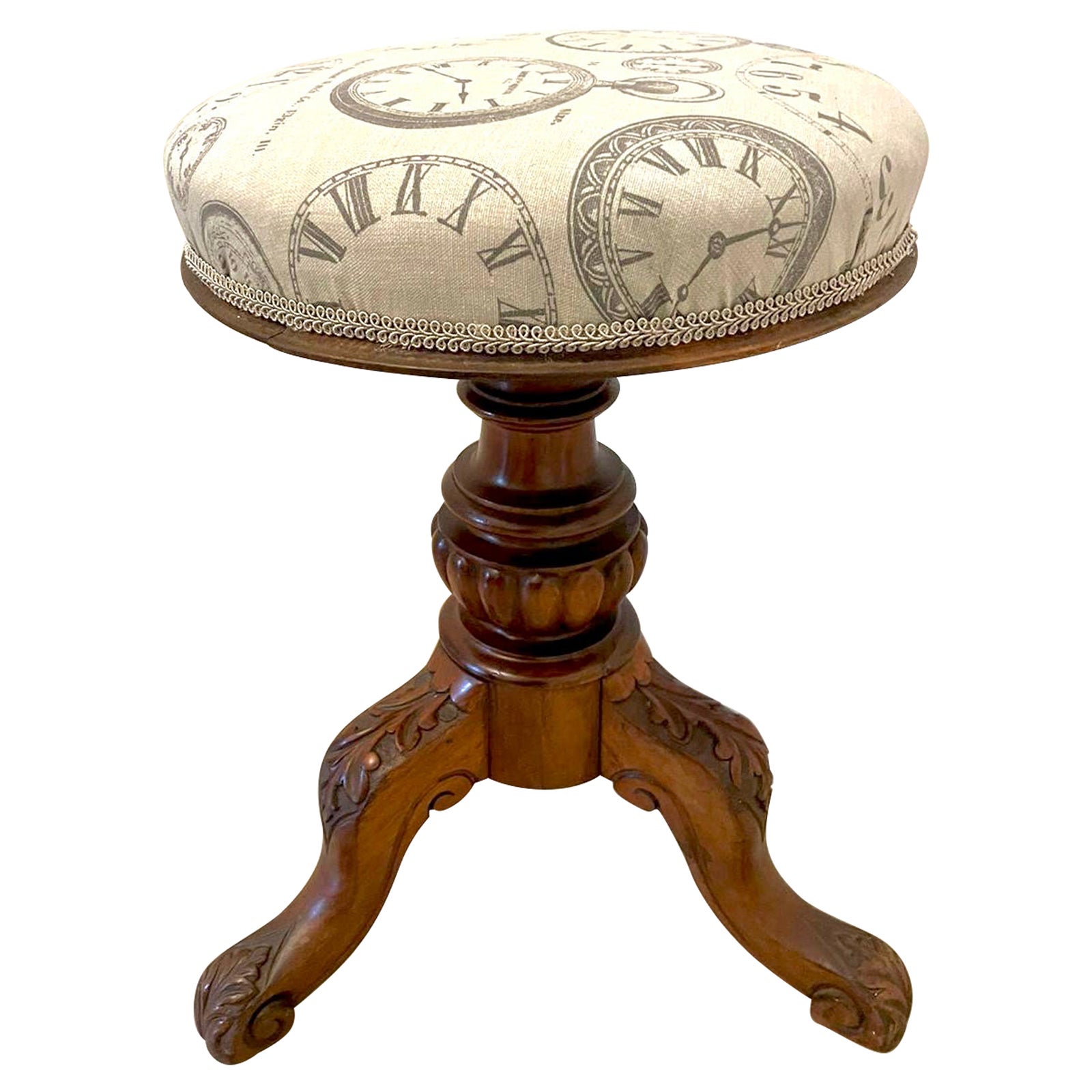 Antique Victorian Quality Carved Walnut Revolving Piano Stool For Sale