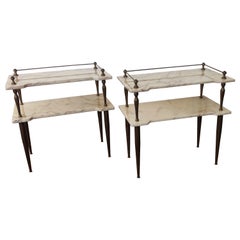 Pair of Italian Brass Marble MidCentury Art Deco Nightstands Bed Side End Tables