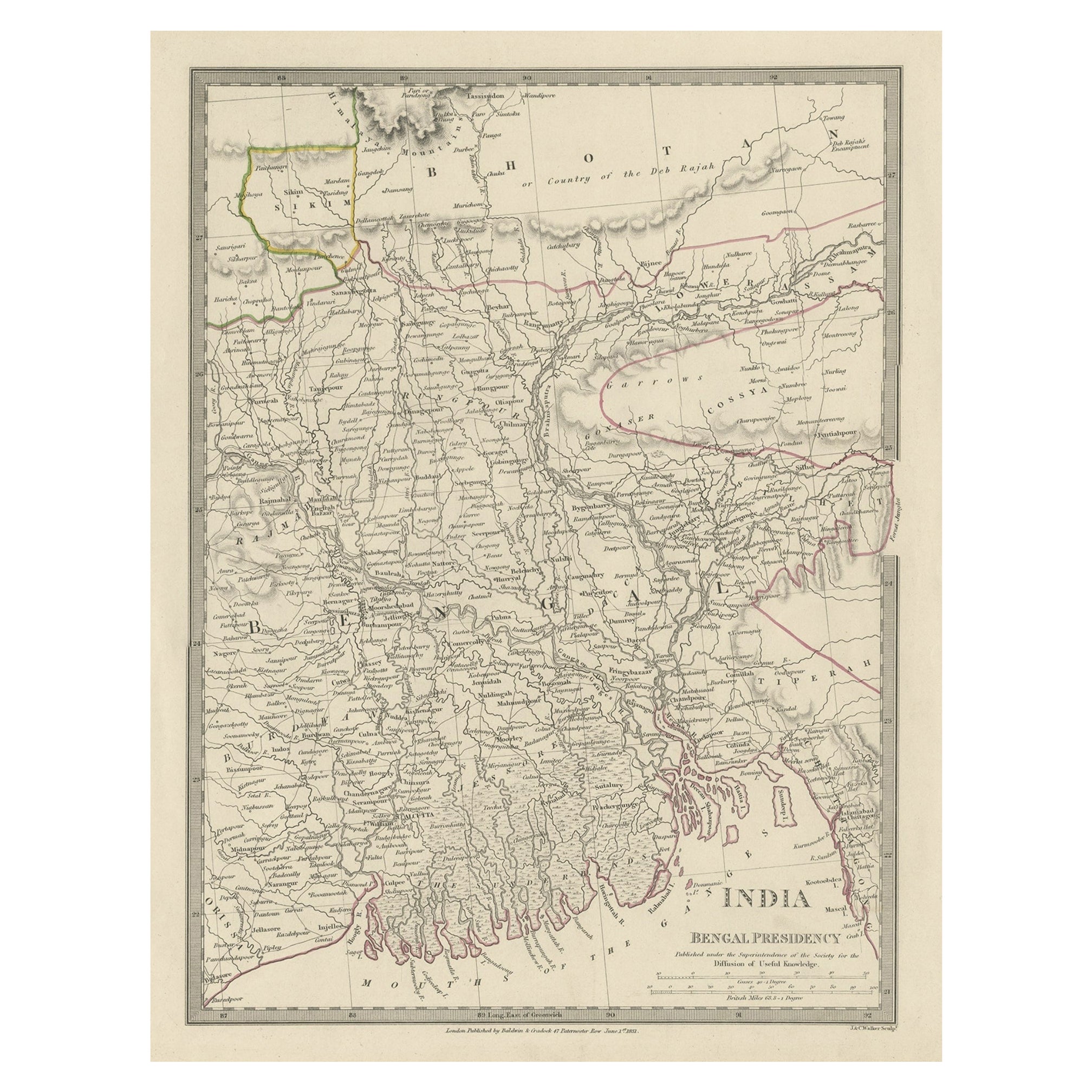 Steel Engraved Map of Part of the Bengal Presidency 'India & Bangladesh', 1831 For Sale
