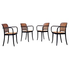 Czechoslovakian Antique Beech and Vienna Straw Chairs with Armrests, Ligna 1900