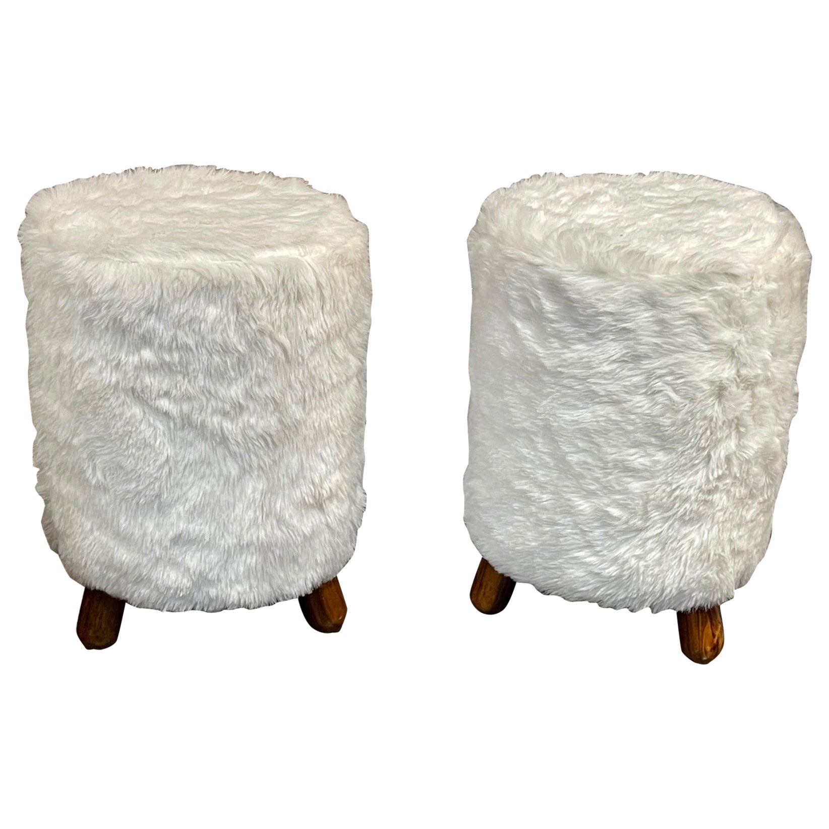 Pair of Italian Sherpa Stools For Sale