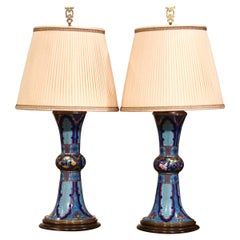 Pair of Mid-Century Chinese Champlevé Enamel Table Lamps with Custom Shades
