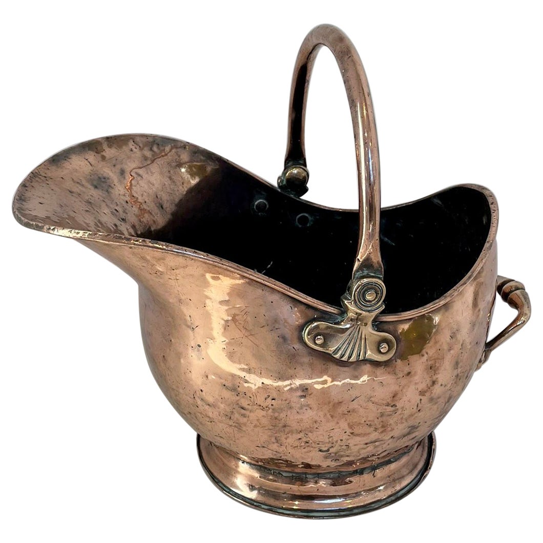Antique George III Quality Copper Helmet Shaped Coal Scuttle For Sale