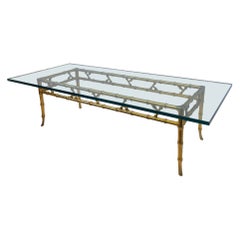 Gold Faux Bamboo and Glass Coffee Table by Brown Jordan