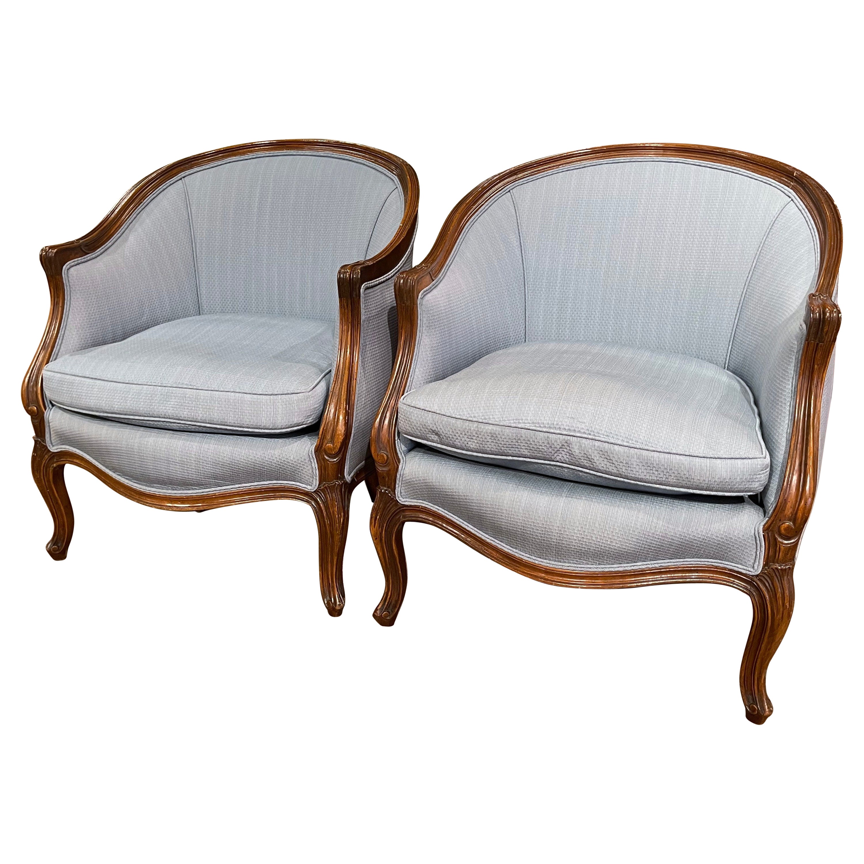 Pair of Early 20th Century French Louis XV Carved Walnut "Crapaud" Armchairs