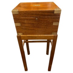 Campaign Style Walnut & Brass Mounted Humidor on Later Stand, 19th Century