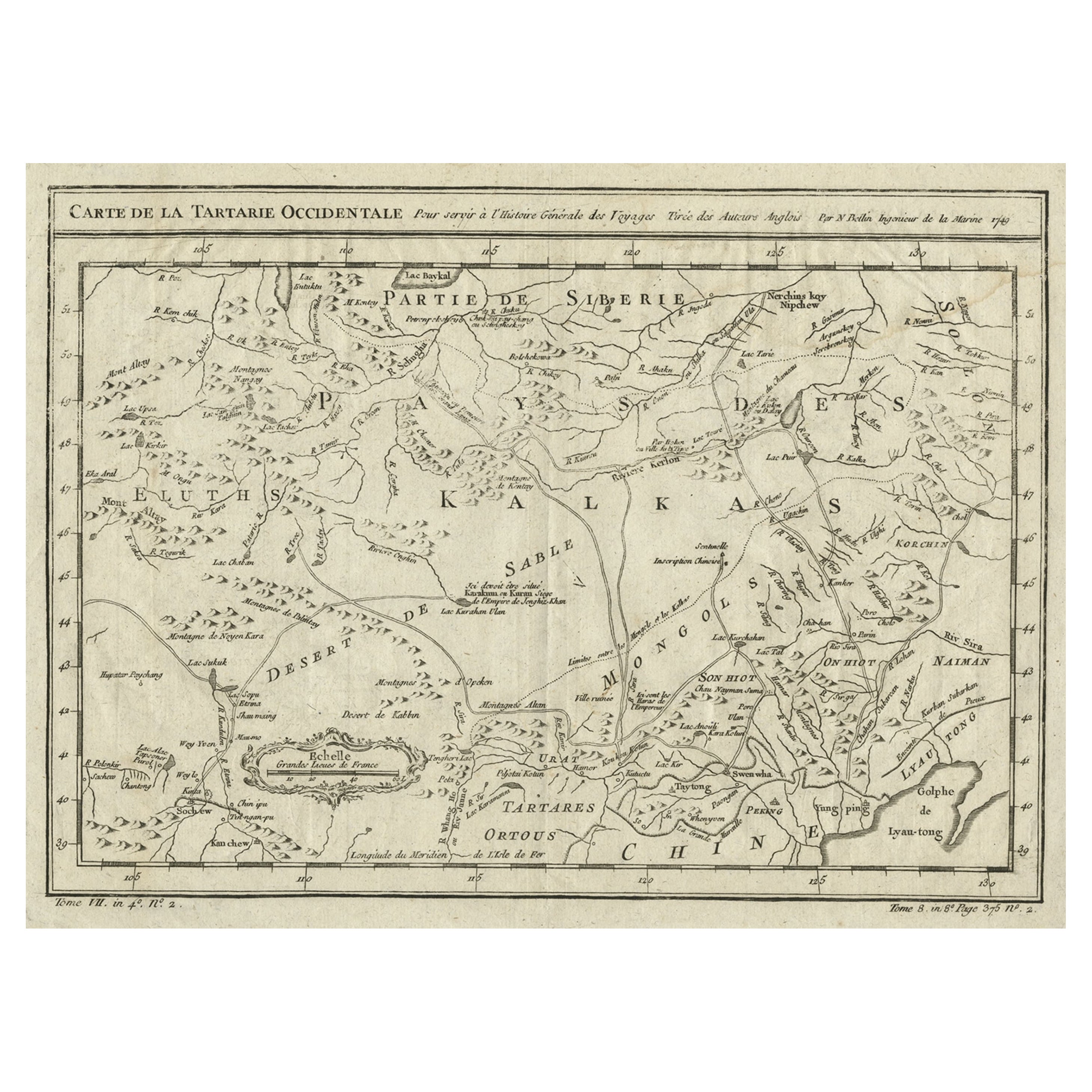 Interesting Antique Map of Tartary and Northeast Asia, 1749 For Sale