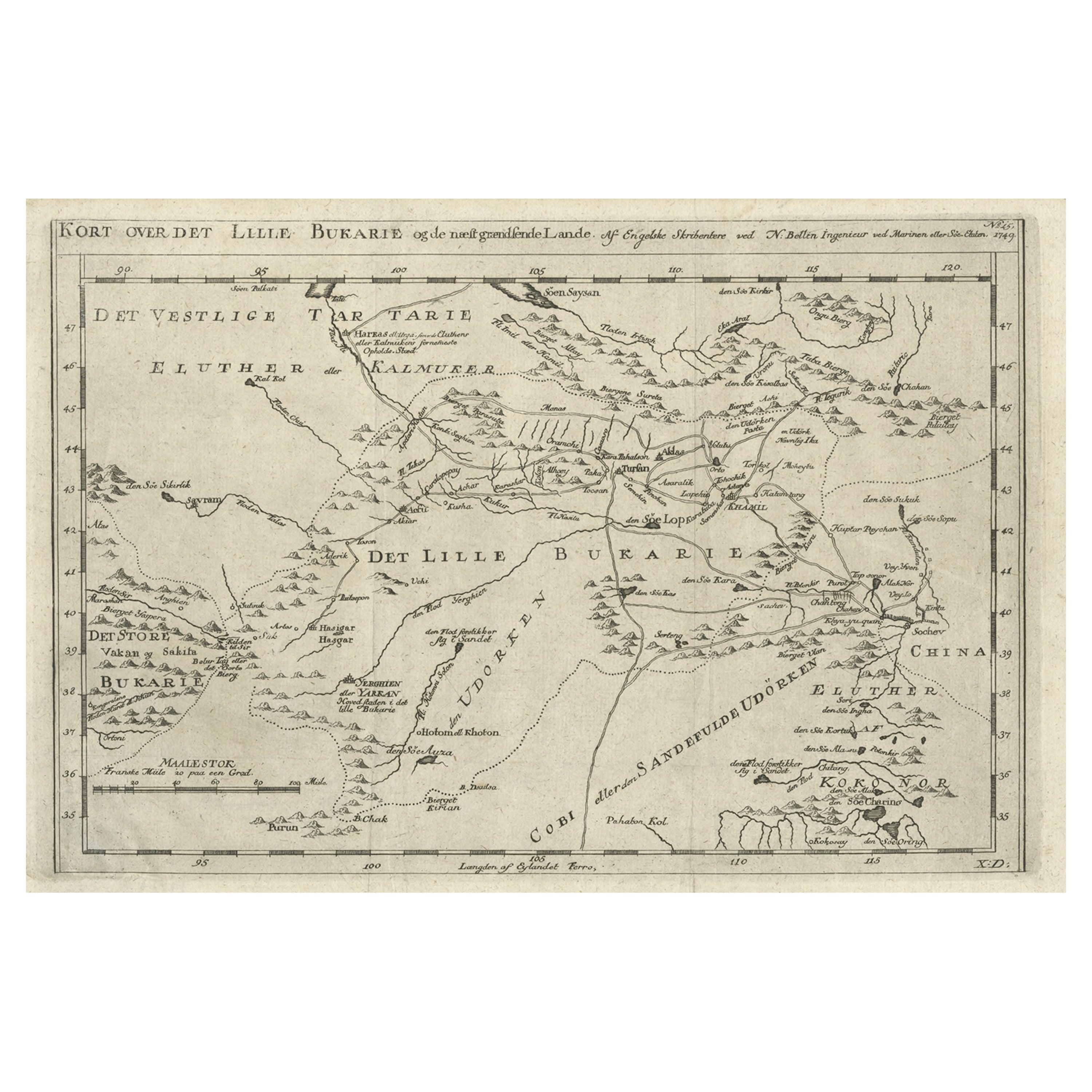 Old Map of Turkmenistan, Uzbekistan, Afghanistan, Tajikistan, Kyrgyzstan, 1757 For Sale