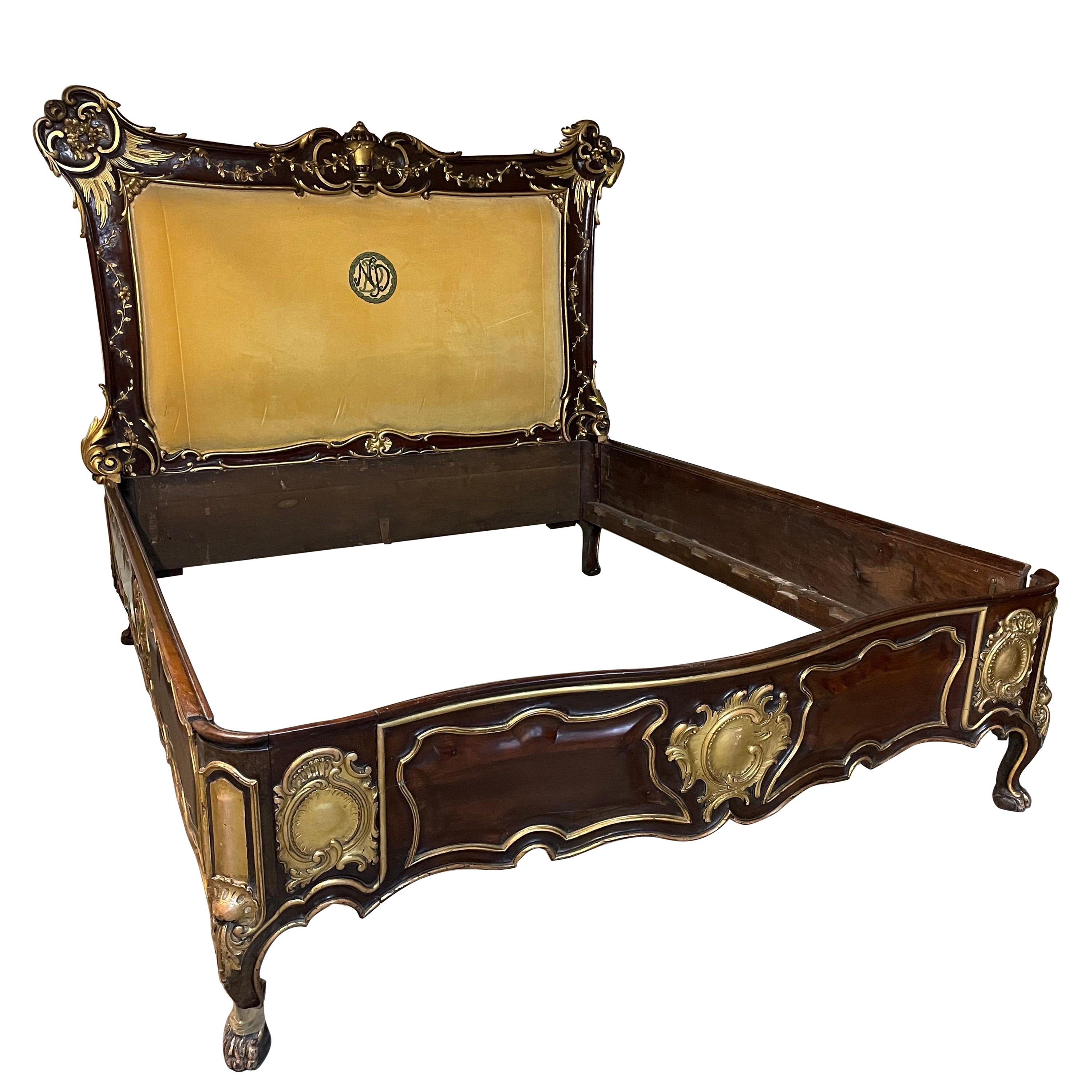 Italian Gilt Bed in Period Red Walnut For Sale