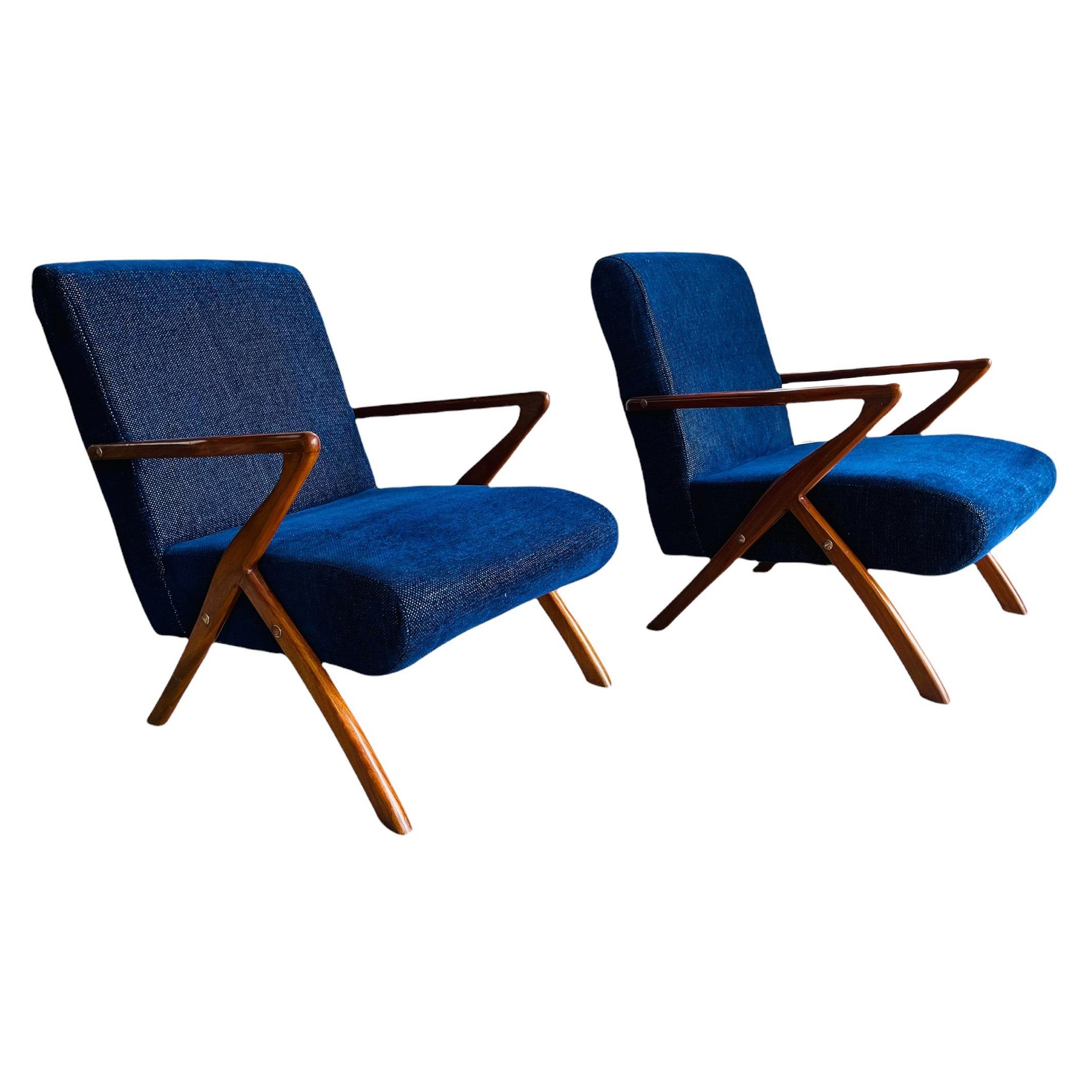 Mid-Century Modern Z-Stuhl im Selig-Stil aus Nussbaumholz, Paar