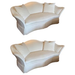 Pair of Custom Made Sofas in White Designer Fabric with Curved Backs