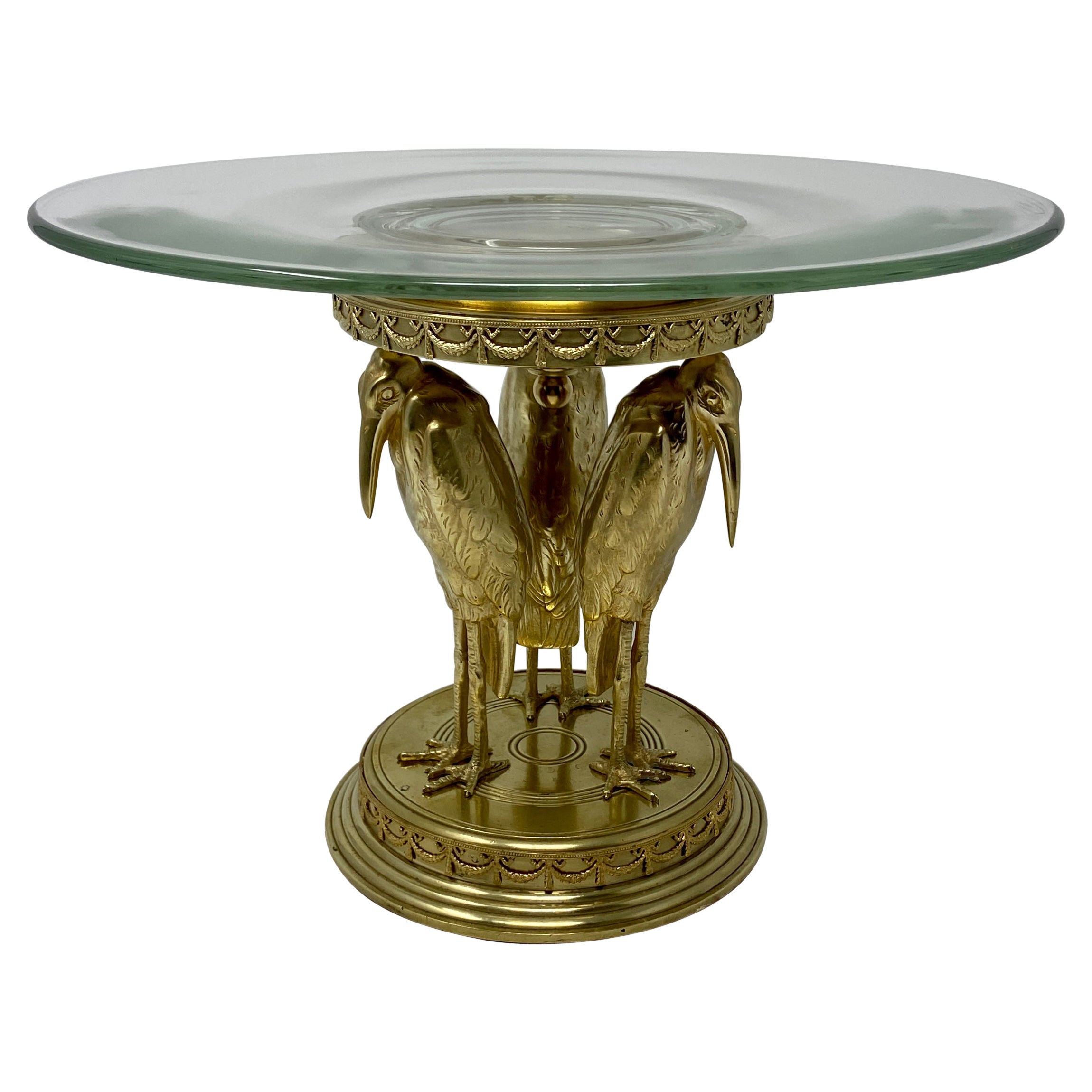 Antique French Bronce Dorado y Cristal "Cigüeña" Tazza