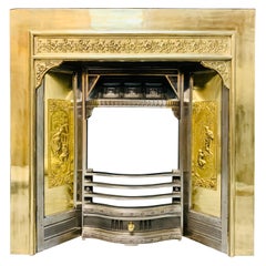 Used 19th Century Manner Polished Brass & Steel Fireplace Insert