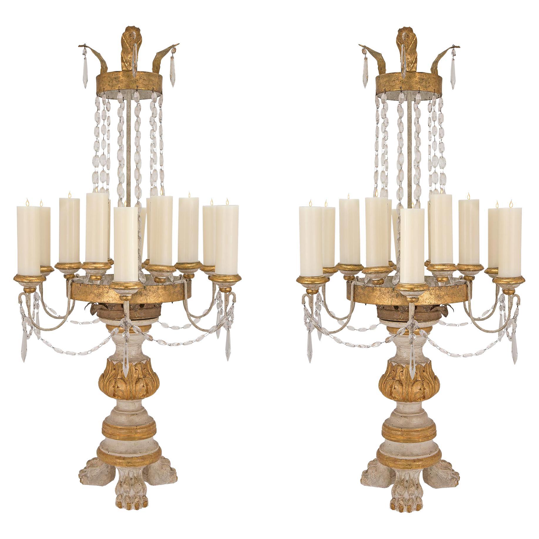 Pair of Italian 18th Century Giltwood and Gilt Metal Tuscan Candelabras For Sale