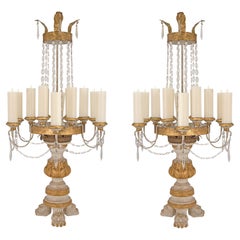 Pair of Italian 18th Century Giltwood and Gilt Metal Tuscan Candelabras