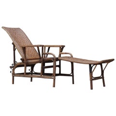 Antique Early 20th Century French Bamboo and Rattan Reclining Chaise Lounge