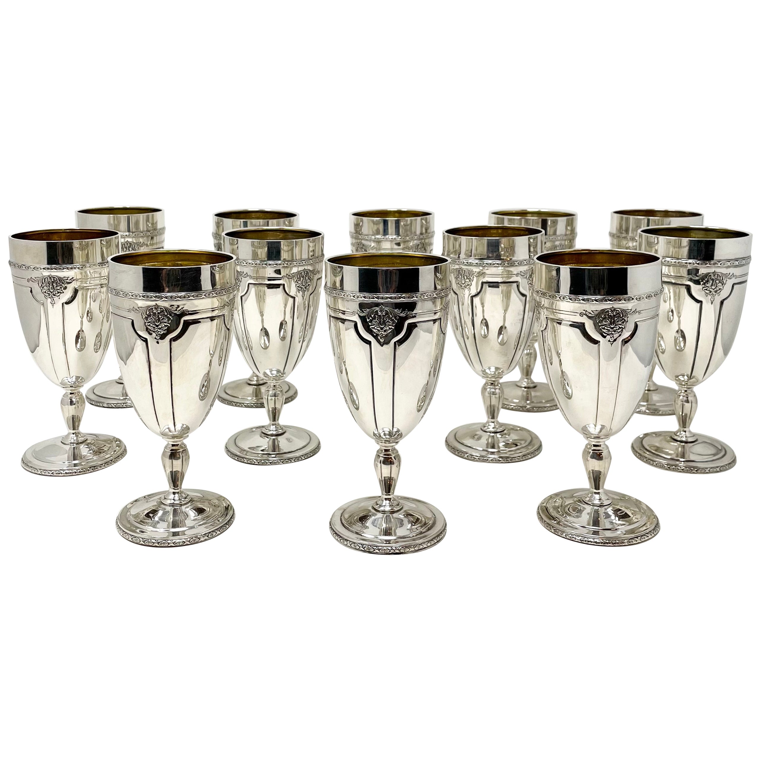 Set of 12 Estate American Sterling Silver "Towle Co." Water Goblets, Ca. 1950-60