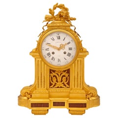 Antique French Louis XVI Style Mid-19th Century Ormolu Marble Clock, Signed Frères