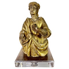 19th C. Italian Gilt Wood Figure on Lucite Base