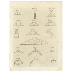 Pl. 465 Antique Print of Roof Structures by Bell, c.1810