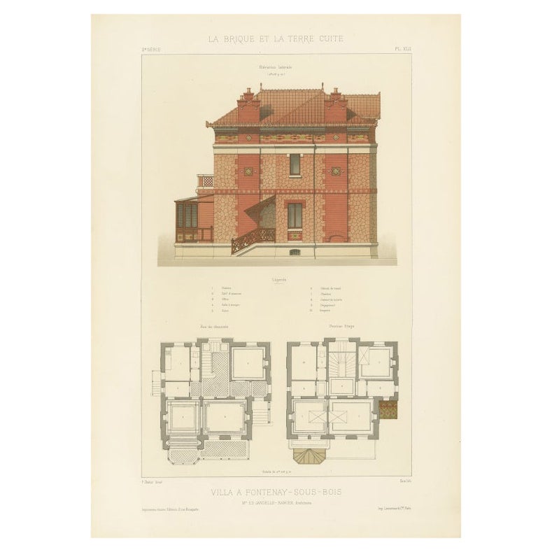 Pl. XLII Villa a Fontenay-Sous-Bois, Chabat, C.1900 For Sale