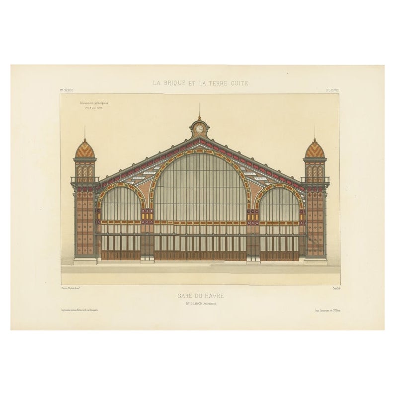 Antique Print of the Railway Station in Le Havre, France by Chabat, c.1900