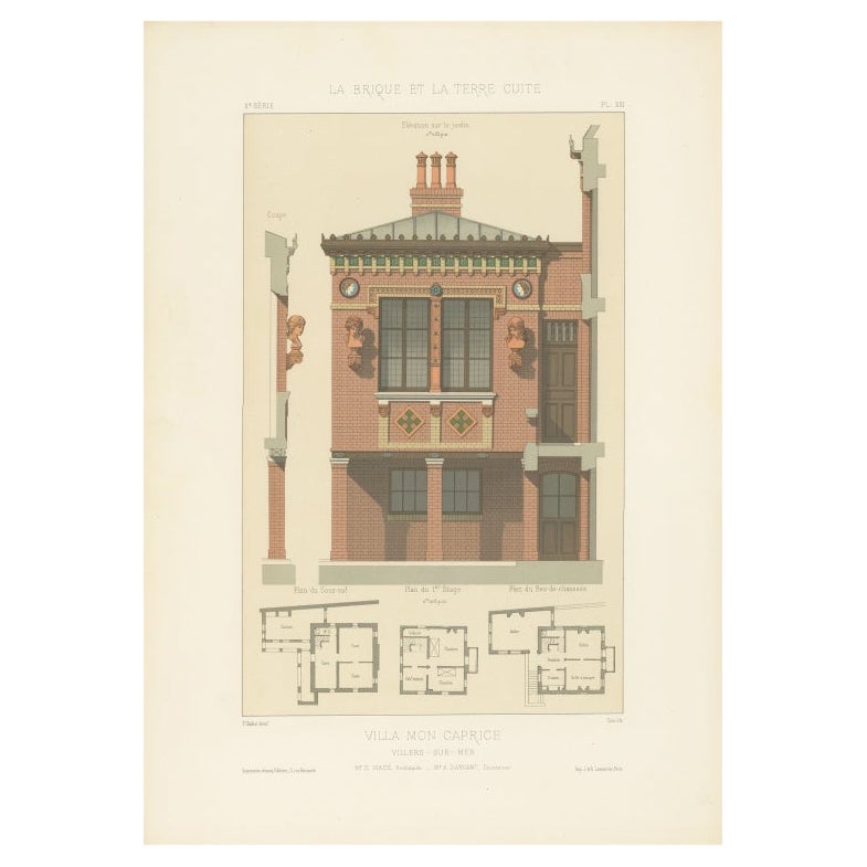 Pl. XXI Antique Print of a Building in France by Chabat, c.1900 For Sale