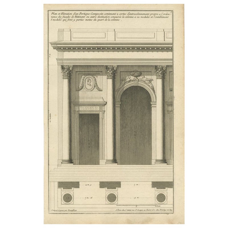 Antique Architecture Print of a Composite Portico by Neufforge, c.1770 For Sale