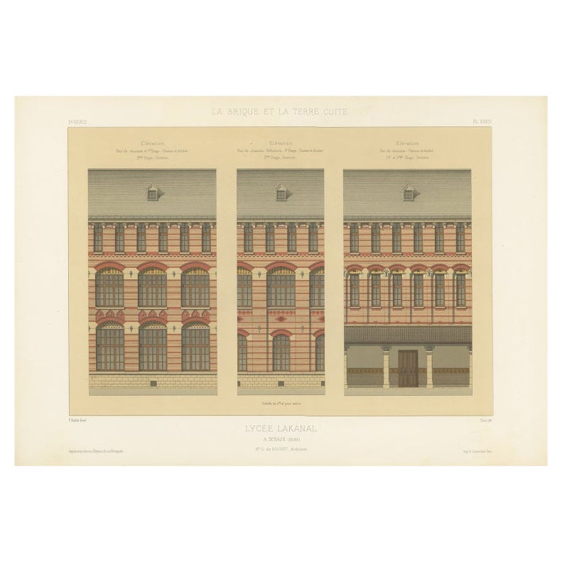 Architectural Building Design Print of Lycée Lakanal in France, Chabat, c.1900