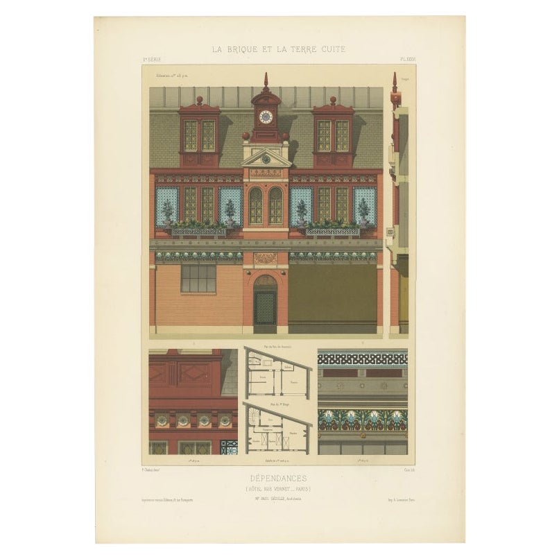 Impression du plan de construction de l'Hôtel Rue Vernet Paris, Chabat, c.1900 en vente