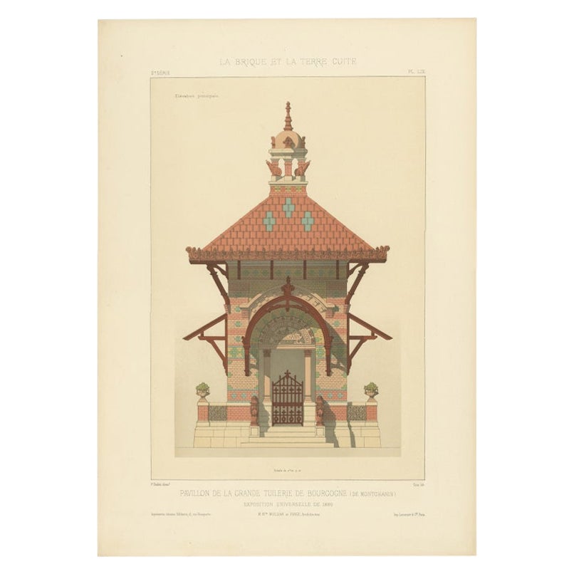 Architectural Print of French Pavillon de la Grande Tuilerie, Chabat, c.1900 For Sale