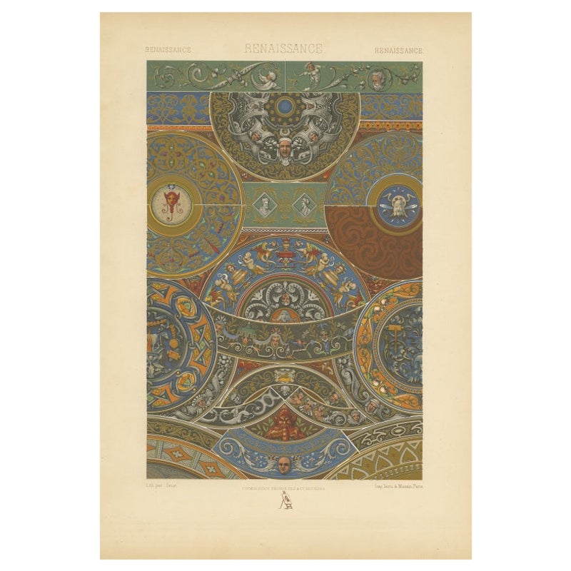 Pl. 50 Impression ancienne d'art décoratif de la période de la Renaissance par Racinet,1869