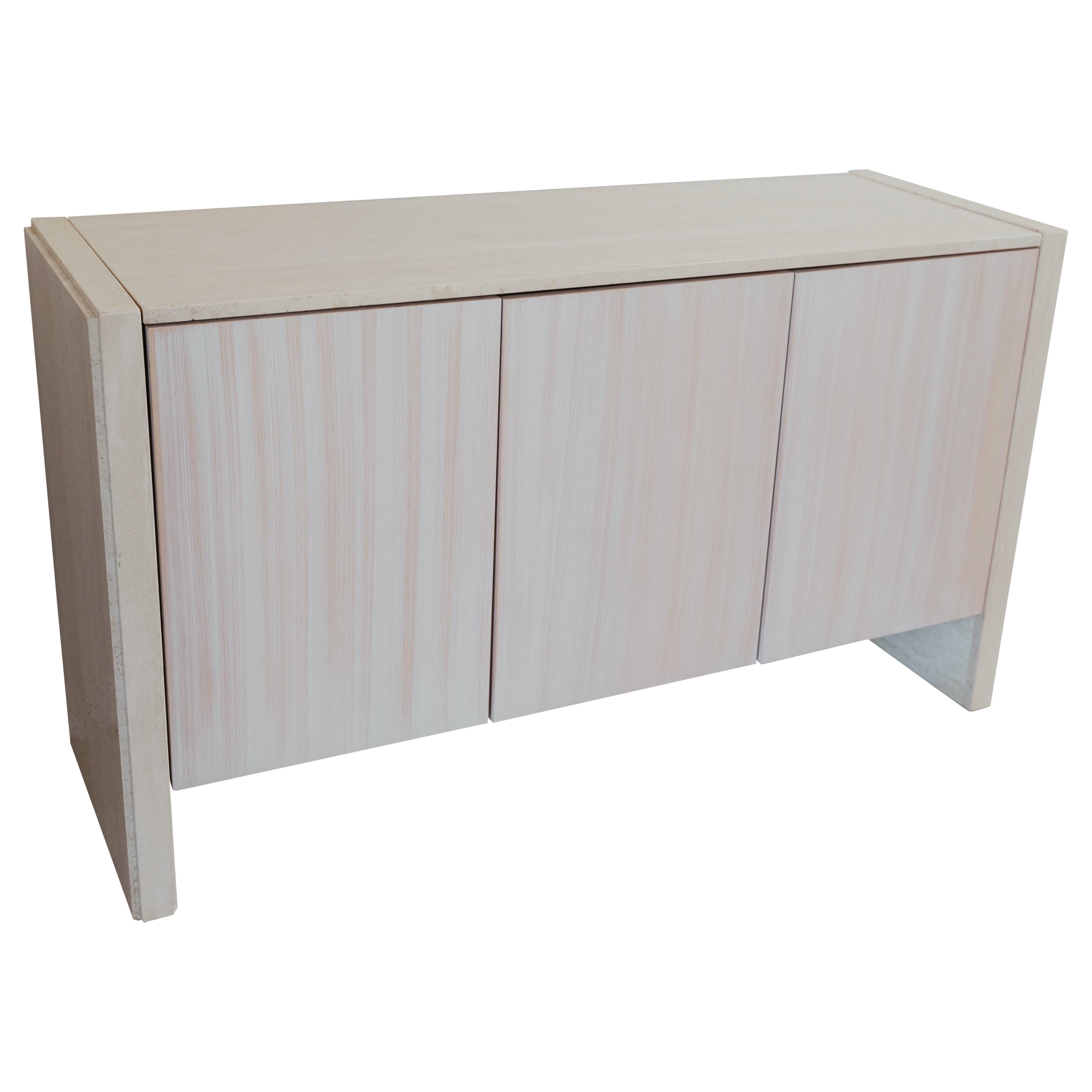 Travertine Sideboard Cabinet by Stone International, Italy, 1980s, Signed For Sale