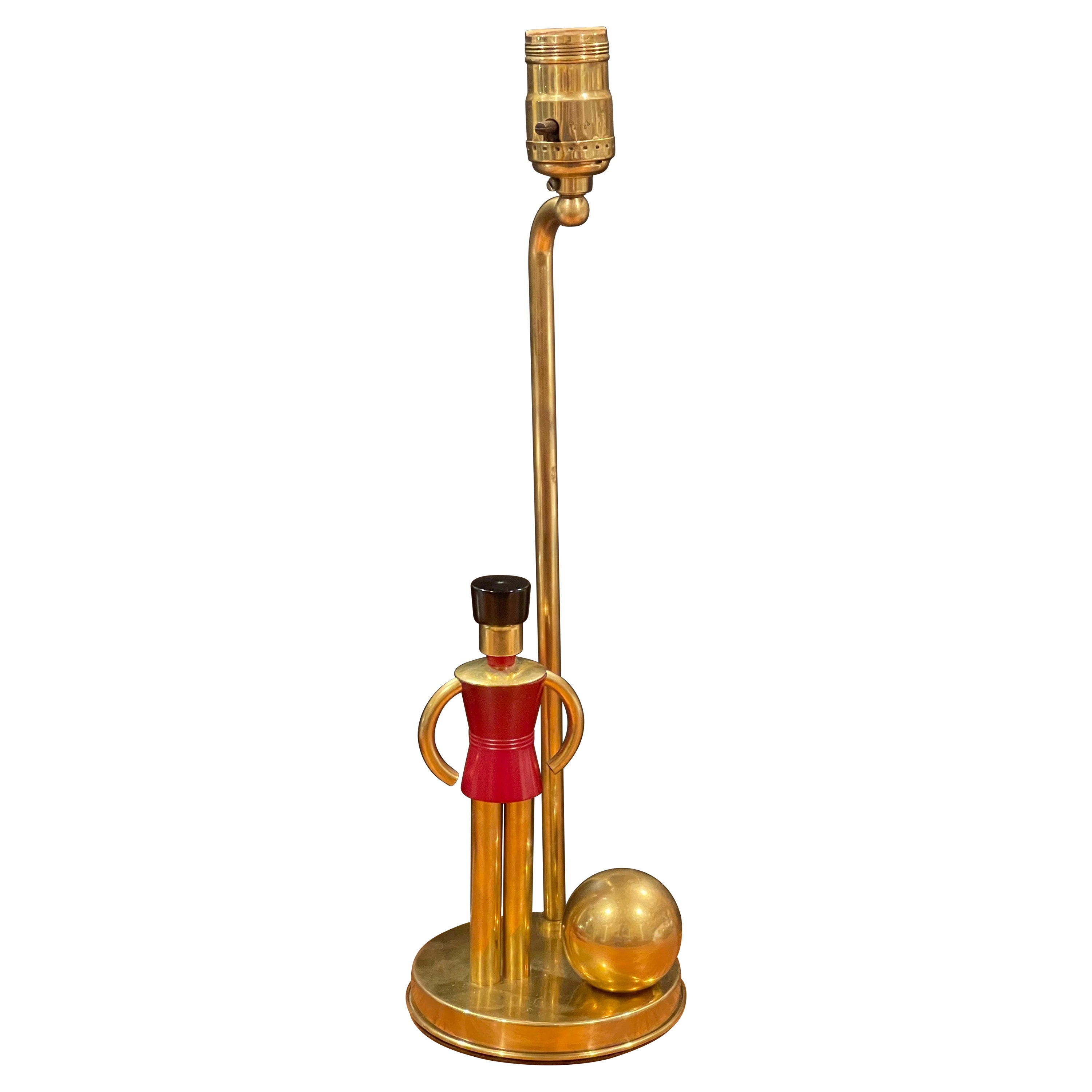 Art Deco Brass Toy Soldier Table Lamp by Walter Von Nessen for Chase For Sale