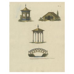Old Colored Antiker Druck der Gartenarchitektur von Van Laar, 1802