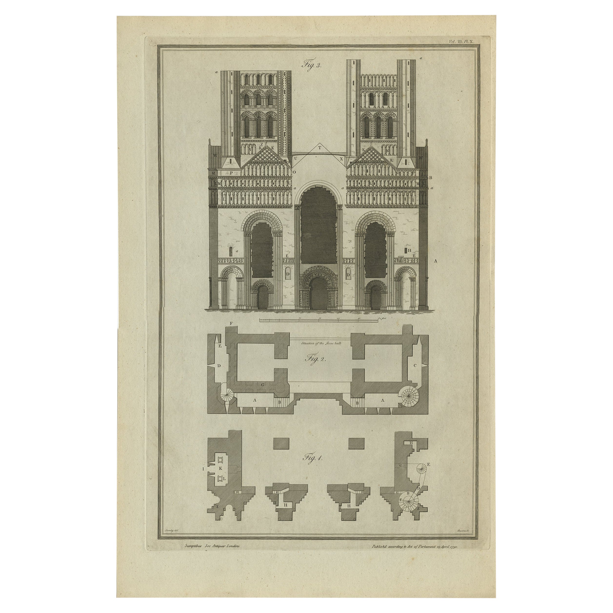 Impression sans titre de la cathédrale de Lincoln ii, Basire, 1791