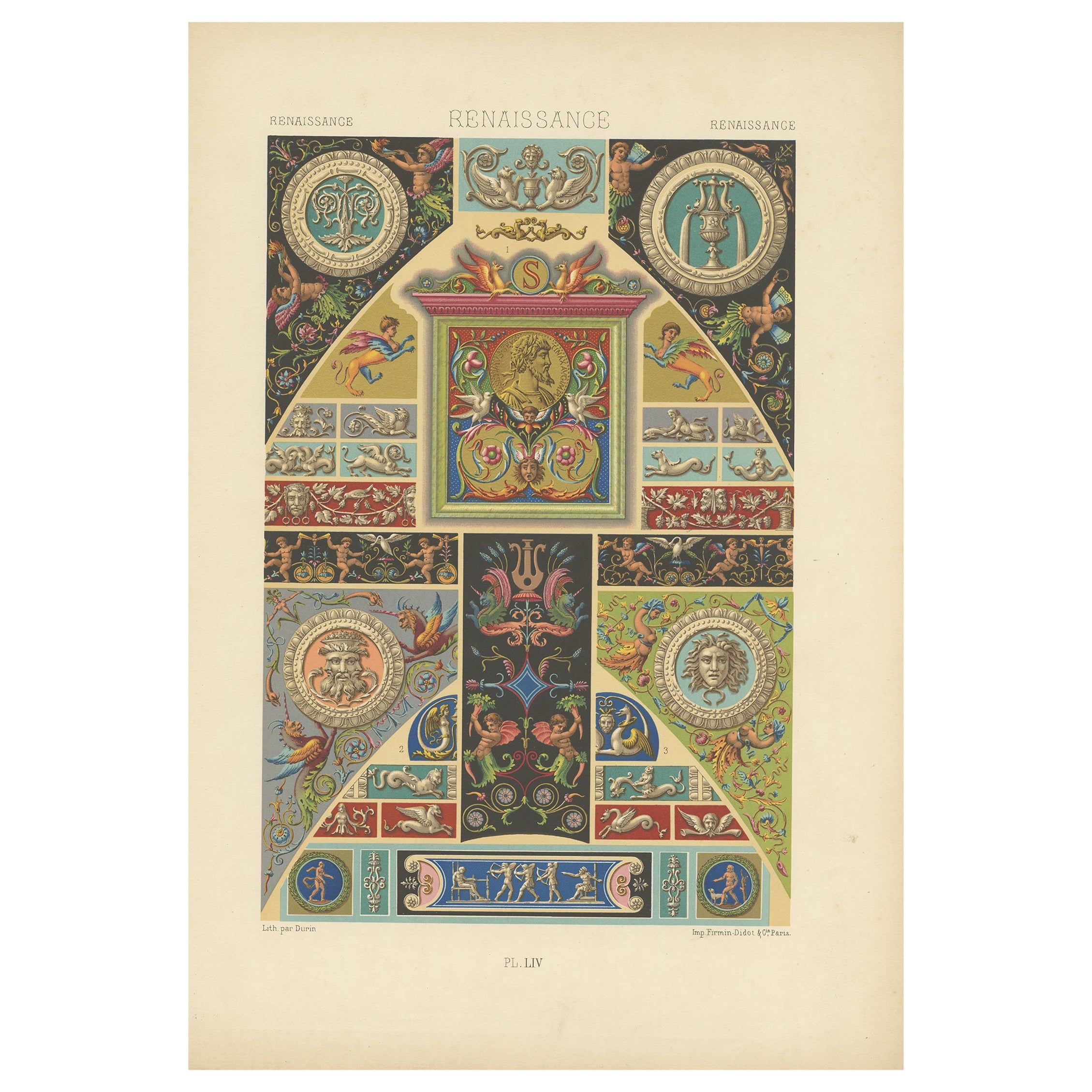 Antiker antiker Druck dekorativer Kunst aus der Renaissancezeit, 1869