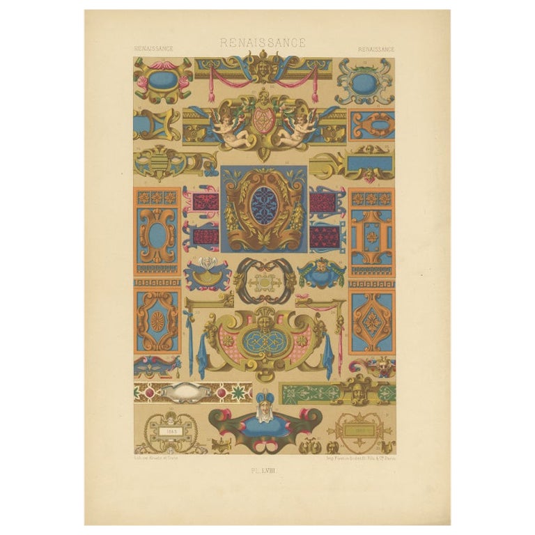 Antique Print of Decorative Art in the Renaissance Period, 1869