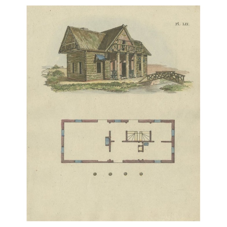 Antique Print of a Garden House from Garden Architecture by Van Laar, 1802 For Sale