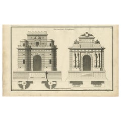 Pl. 6 Antique Architecture Print of Fortifications by Neufforge, c.1770