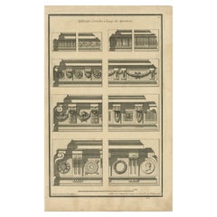 Pl. 6 Antique Architecture Print of Various Cornices by Neufforge, c.1770