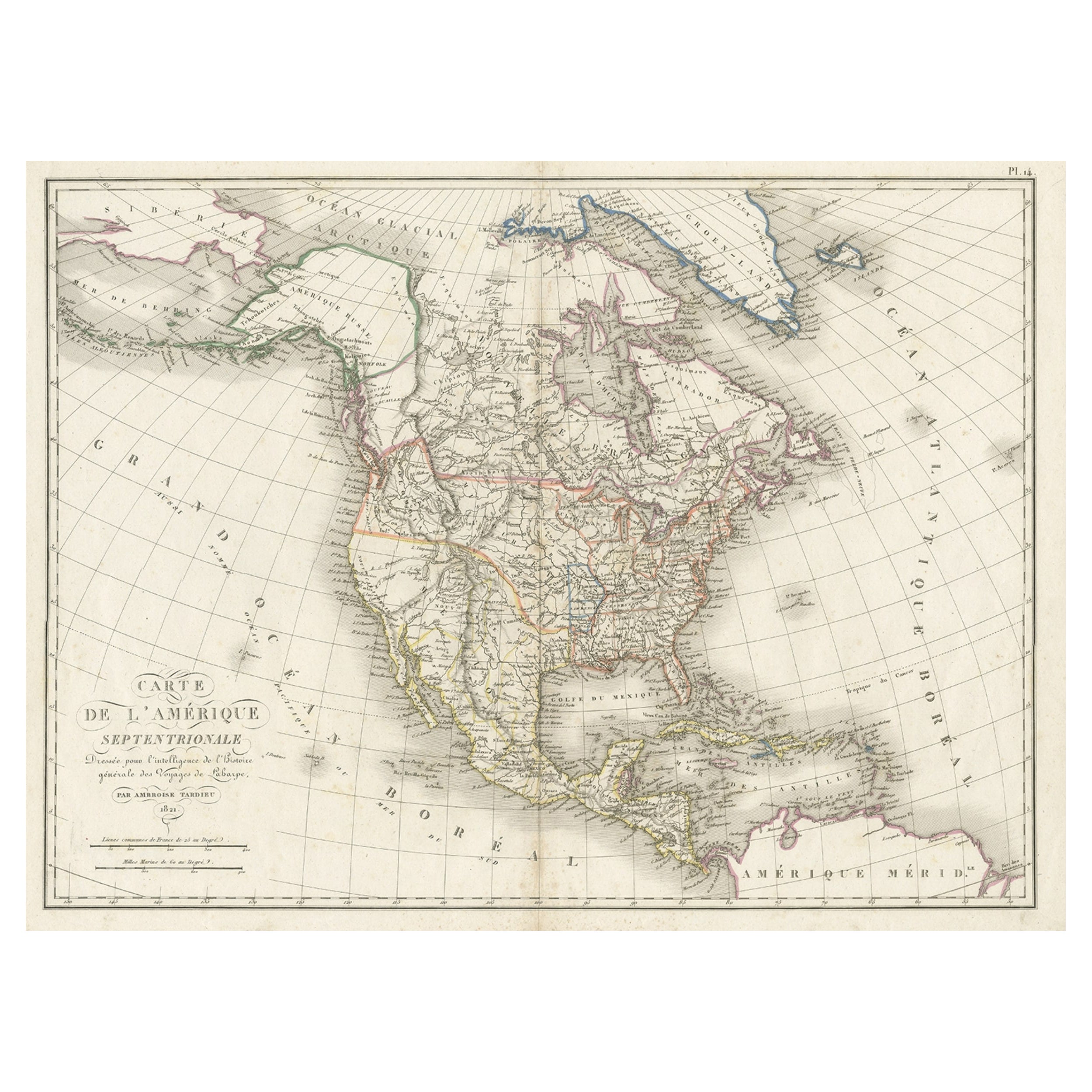 Antique Map of North America, 1821 For Sale